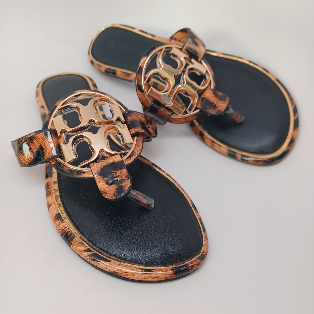 Tory Burch Sandal Patent Leopard Print Flats Womens US 7 or 7.5 - Picture 8 of 13